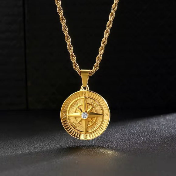 Compass Necklace with Rope Chain - Picture 5 of 6